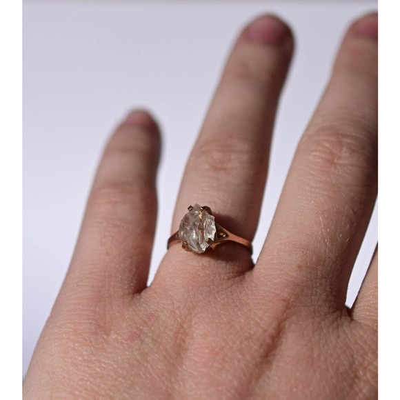 14k Rose Gold Ring Raw Stone Ring Rough Diamond Ring Wedding Band Unique - Picture 4 of 6
